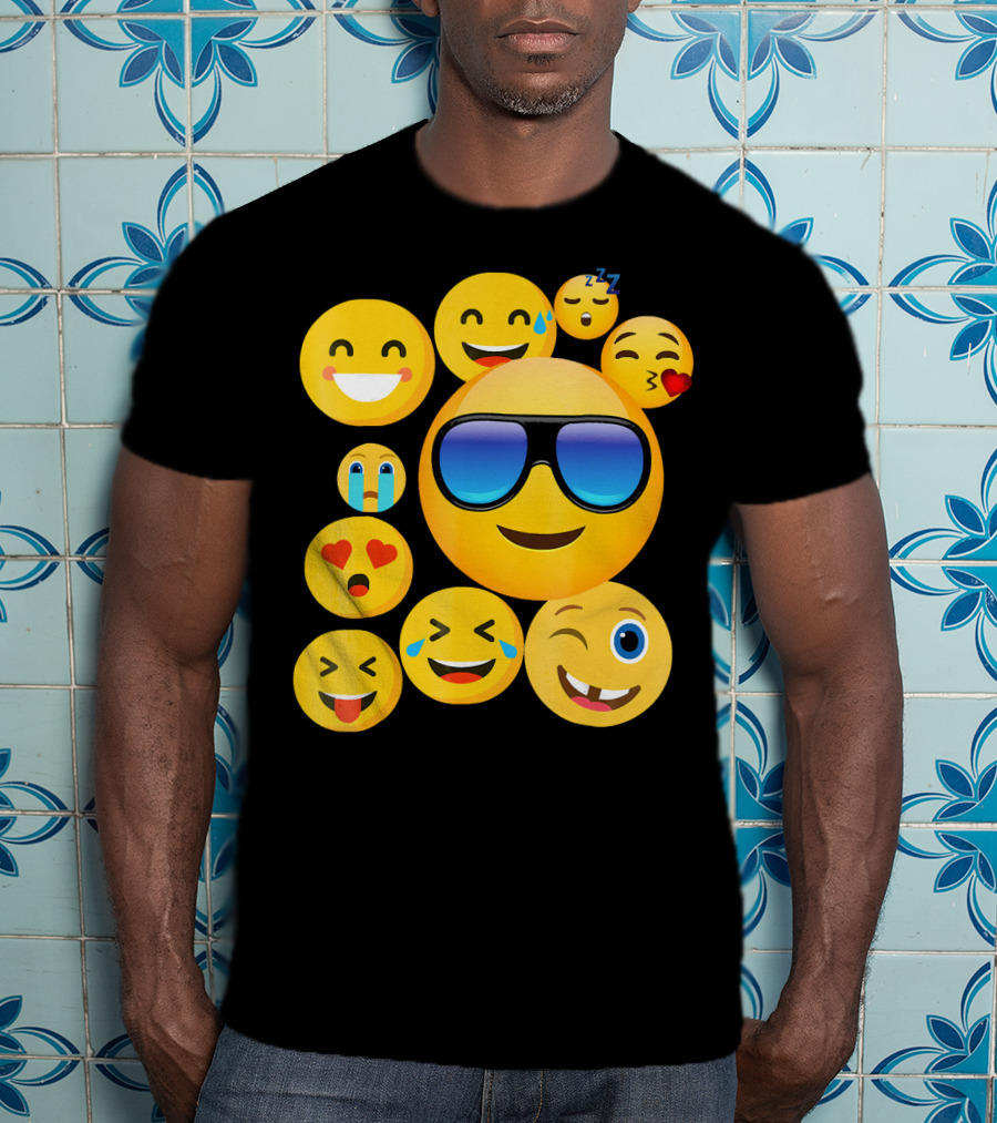Emoji Wear Cool Smiley Faces With Sunglasses And Cute Emoticon Expressions T-Shirt