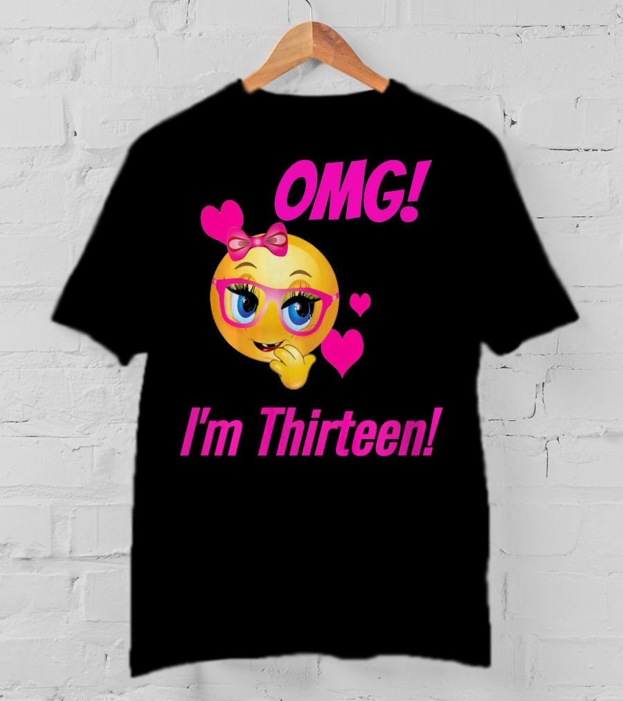 OMG I'm Thirteen Emoji With Glasses And Hearts T-Shirt