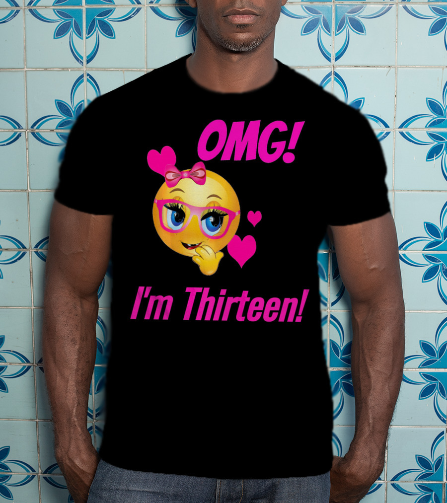 OMG I'm Thirteen Emoji With Glasses And Hearts T-Shirt