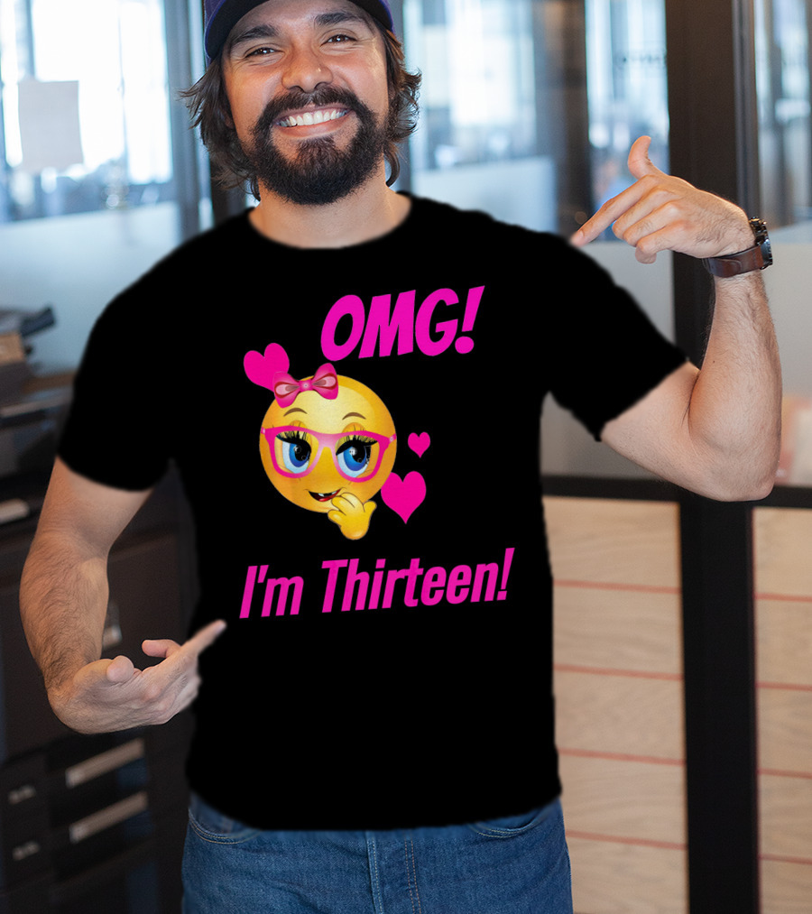 OMG I'm Thirteen Emoji With Glasses And Hearts T-Shirt