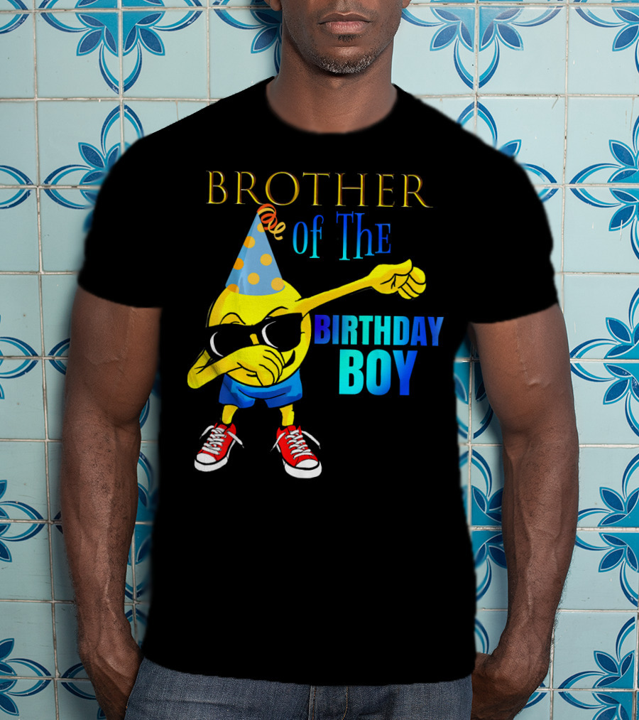 BROTHER Of The Birthday Boy Dabbing Emoji Party Hat Sunglasses Sneakers T-Shirt