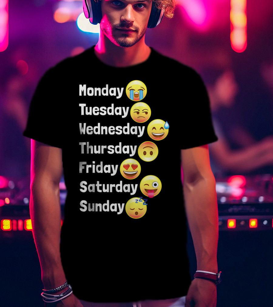 Monday Tuesday Wednesday Thursday Friday Saturday Sunday Emoji Faces T-Shirt