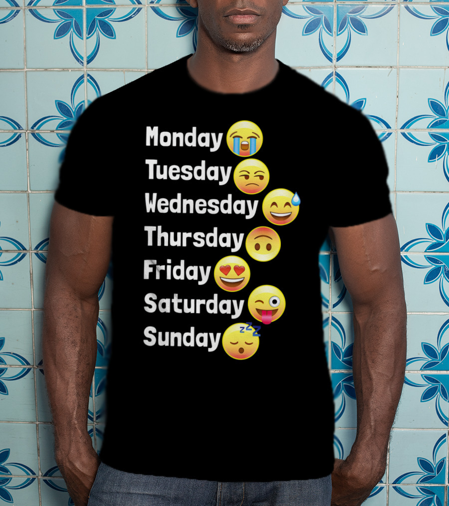 Monday Tuesday Wednesday Thursday Friday Saturday Sunday Emoji Faces T-Shirt