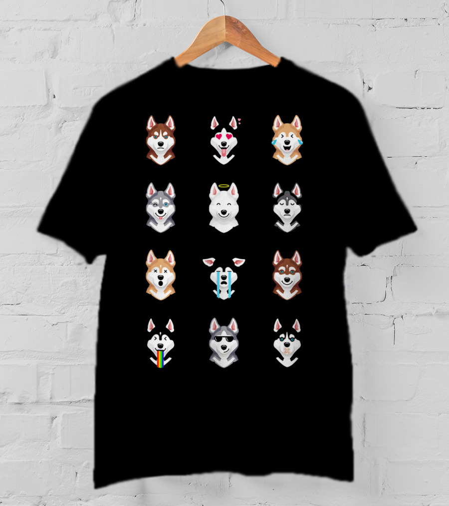 Siberian Husky Emoji Faces Funny Expressions Collection T-Shirt