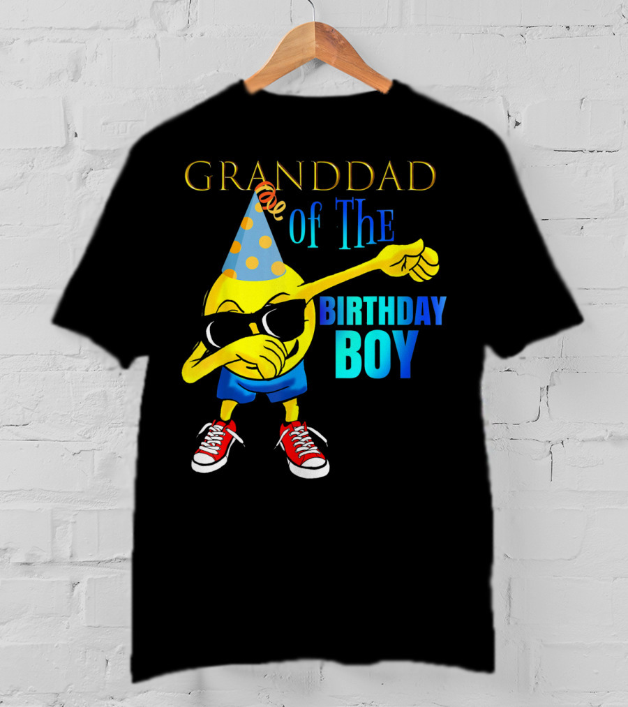 Granddad Of The Birthday Boy Dabbing Emoji Party Hat Sunglasses Celebrations T-Shirt