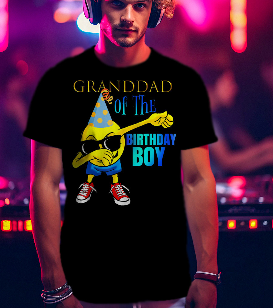 Granddad Of The Birthday Boy Dabbing Emoji Party Hat Sunglasses Celebrations T-Shirt