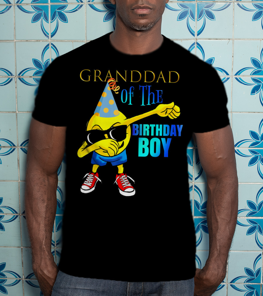 Granddad Of The Birthday Boy Dabbing Emoji Party Hat Sunglasses Celebrations T-Shirt