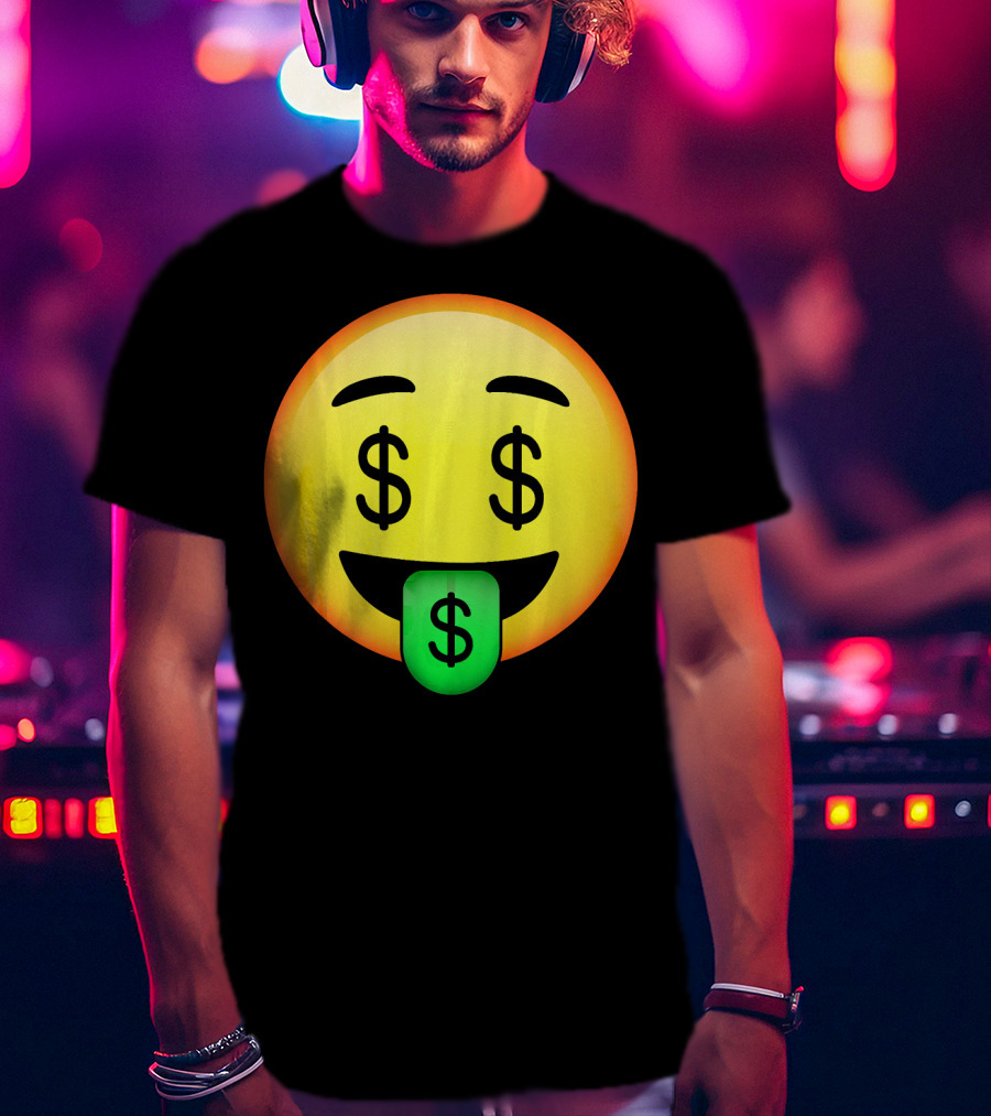 HD Emoji Money Mouth Face Dollar Symbol Eyes Green Tongue T-Shirt