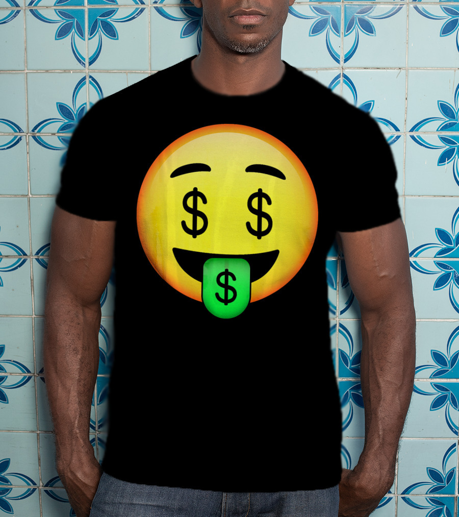 HD Emoji Money Mouth Face Dollar Symbol Eyes Green Tongue T-Shirt