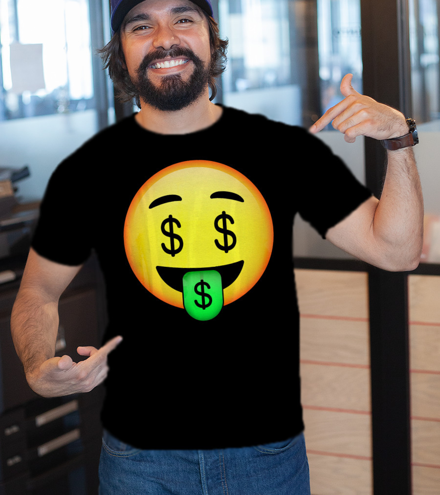 HD Emoji Money Mouth Face Dollar Symbol Eyes Green Tongue T-Shirt