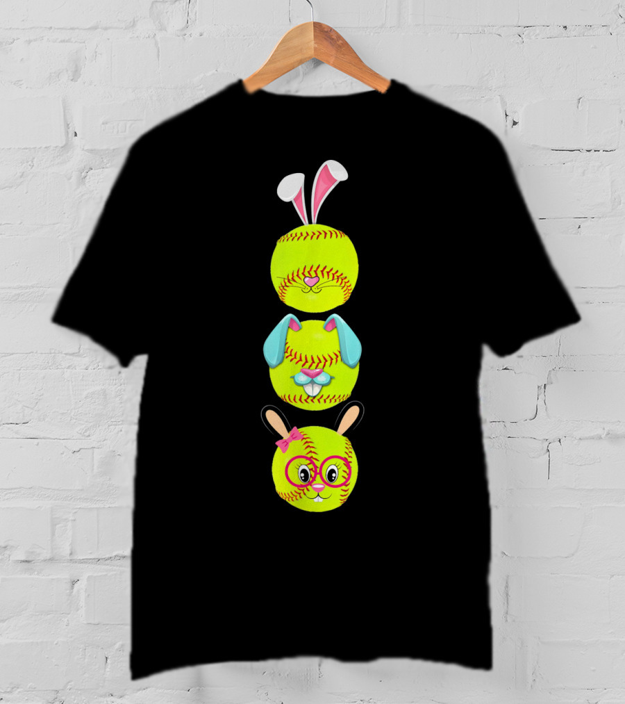 Softball Emojis With Bunny Ears And Glasses T-Shirt
