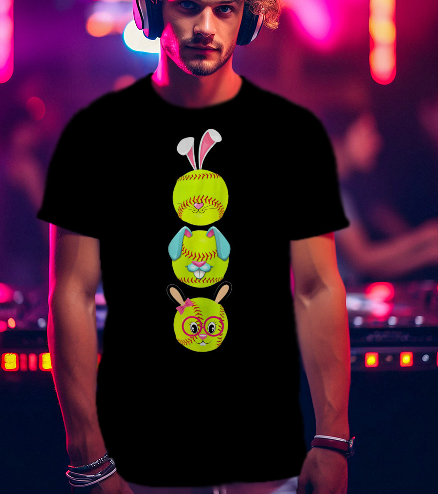 Softball Emojis With Bunny Ears And Glasses T-Shirt
