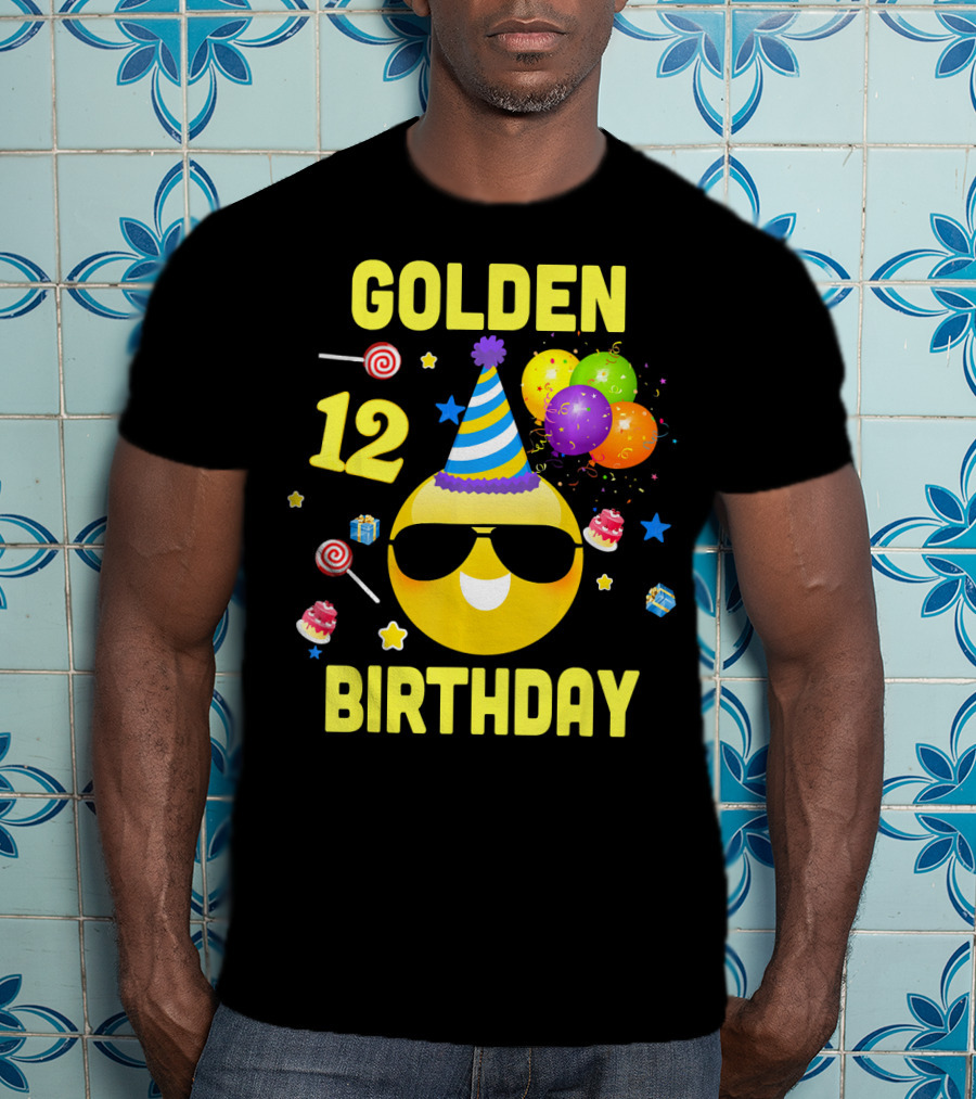 Golden Birthday 12 Emoji Party Hat Sunglasses Balloons Confetti T-Shirt