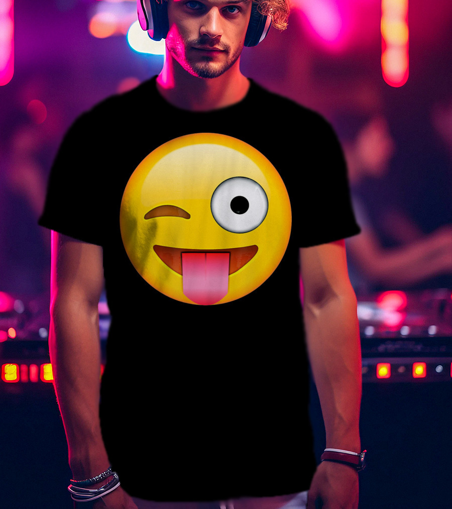 Face Emoticon Tongue Out Emoji Wink T-Shirt