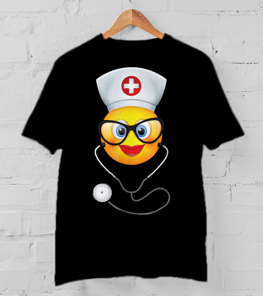 Nurse Halloween Funny Emoji Glasses Stethoscope T-Shirt
