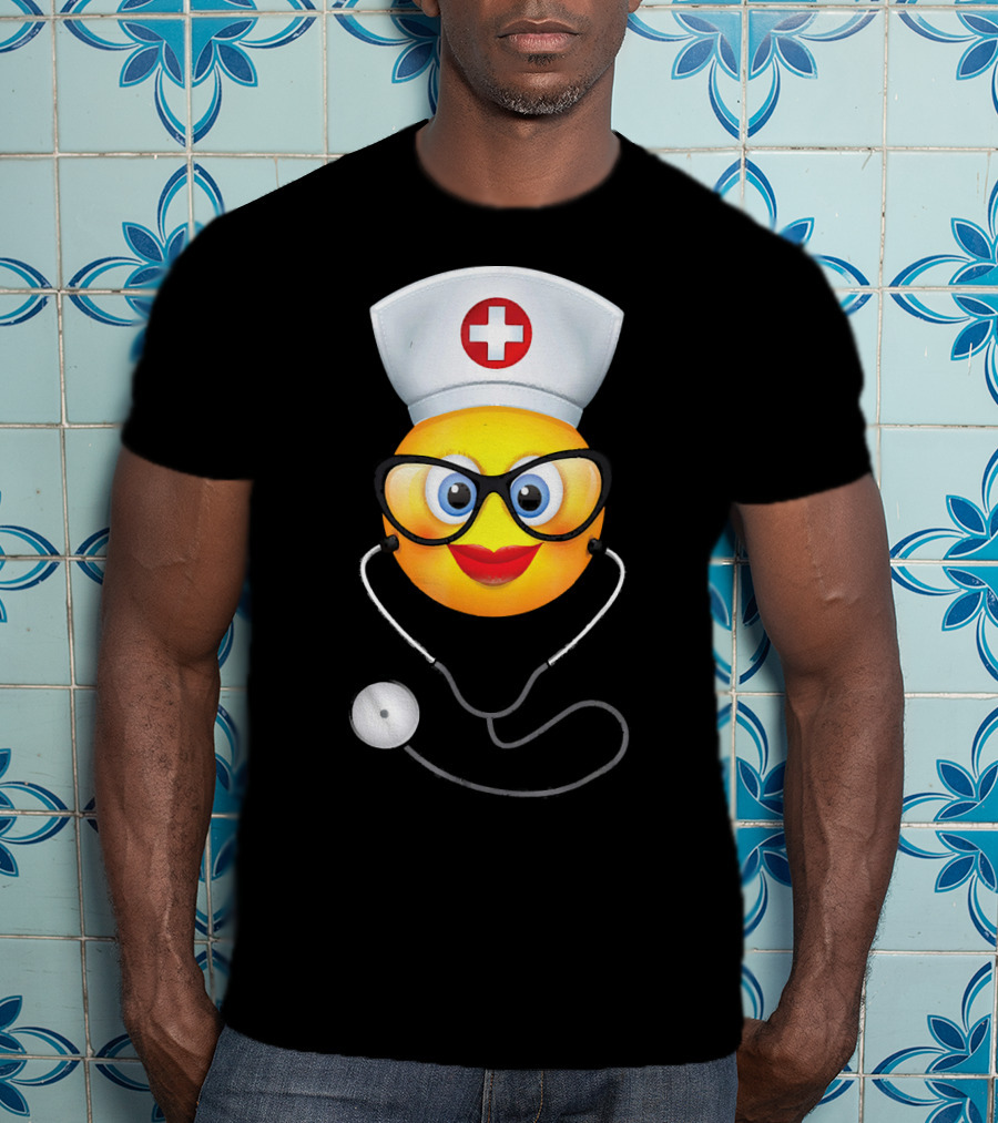 Nurse Halloween Funny Emoji Glasses Stethoscope T-Shirt
