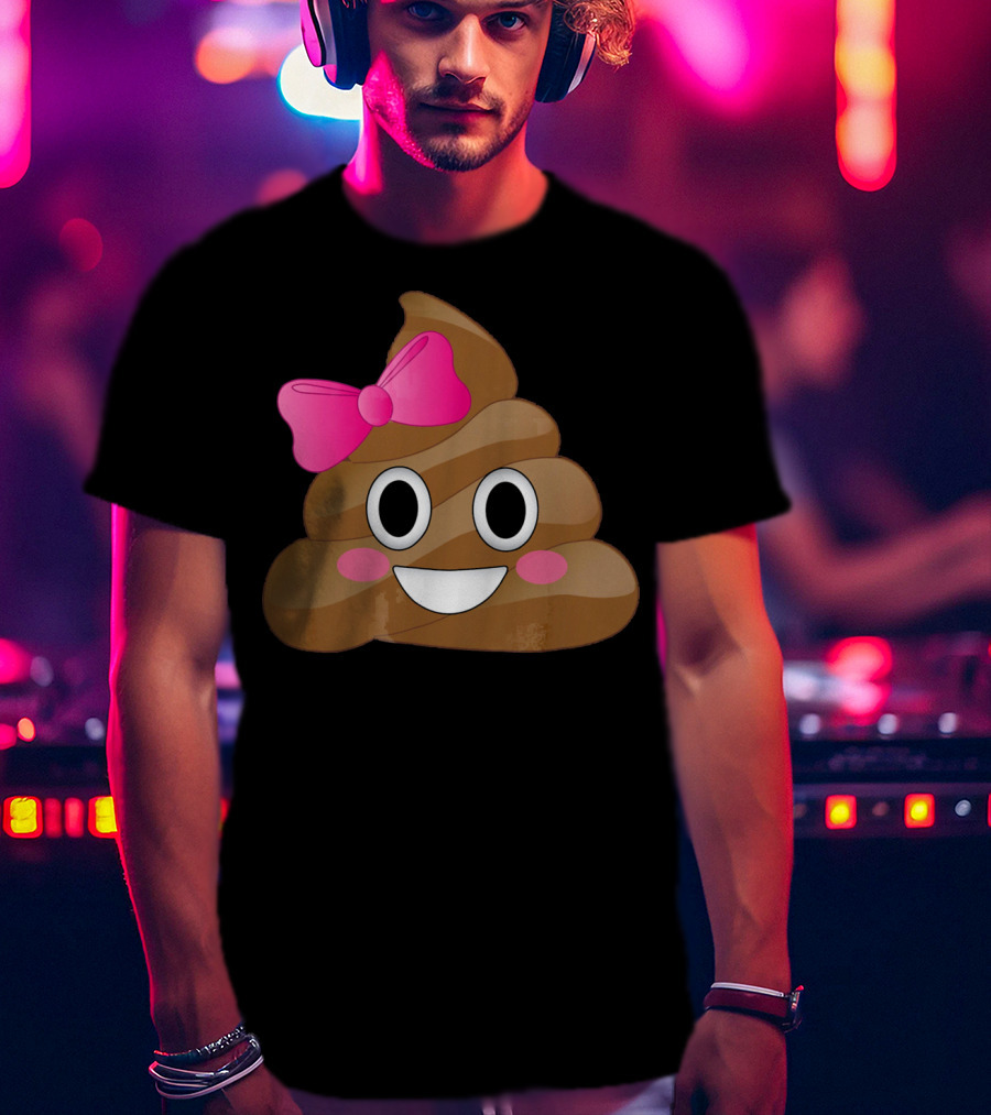 Cute Pink Bow Emoji Funny Smiling Cutie Poo T-Shirt