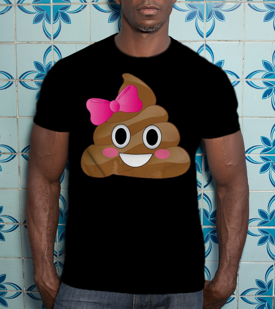 Cute Pink Bow Emoji Funny Smiling Cutie Poo T-Shirt