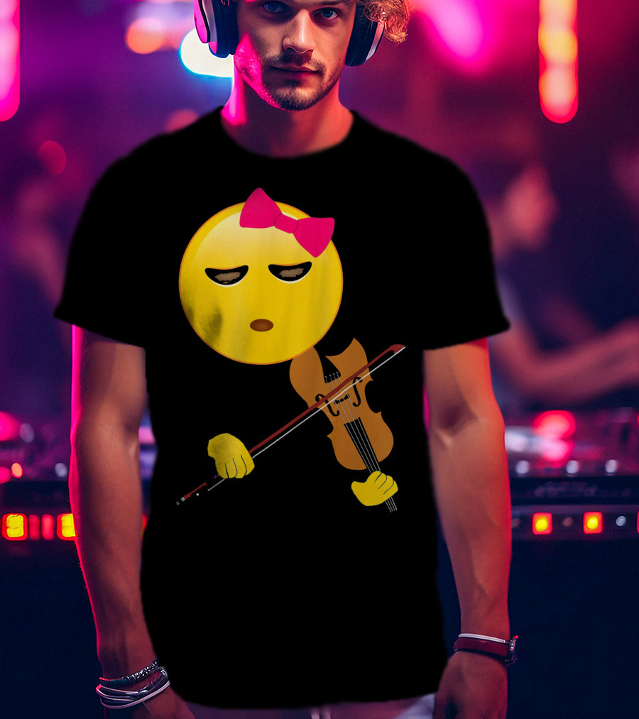 Girl Emoji Violin With Pink Bow T-Shirt