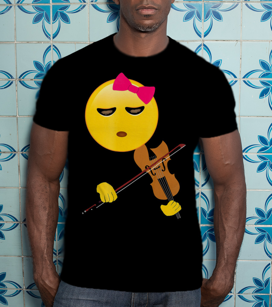 Girl Emoji Violin With Pink Bow T-Shirt