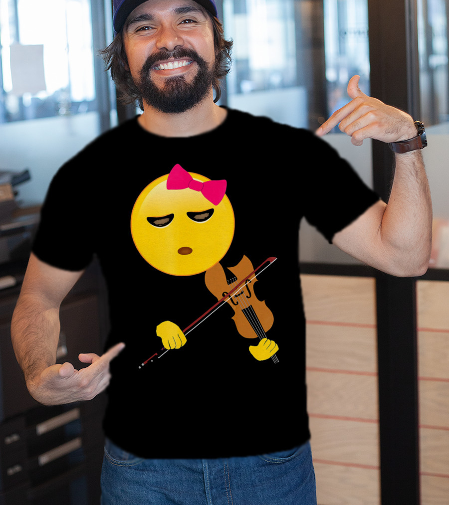 Girl Emoji Violin With Pink Bow T-Shirt