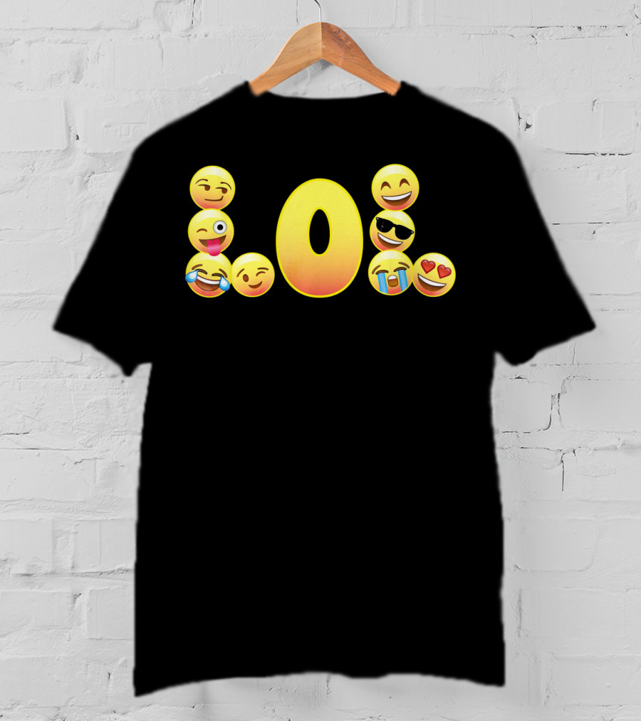 Emoji LOL Face With Laughing Tongue Wink Sunglasses Tears Hearts T-Shirt