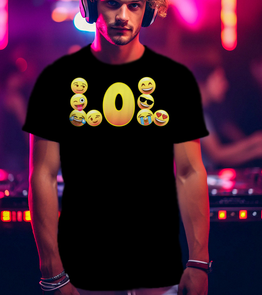 Emoji LOL Face With Laughing Tongue Wink Sunglasses Tears Hearts T-Shirt