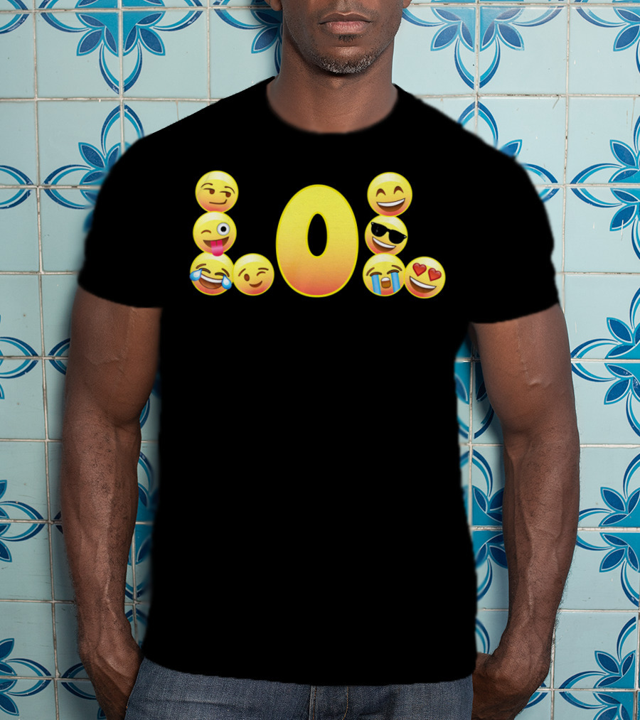 Emoji LOL Face With Laughing Tongue Wink Sunglasses Tears Hearts T-Shirt