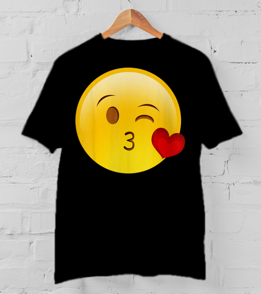 Emoji Throwing A Kiss Puckered Lips Blow Winking Face With Heart T-Shirt