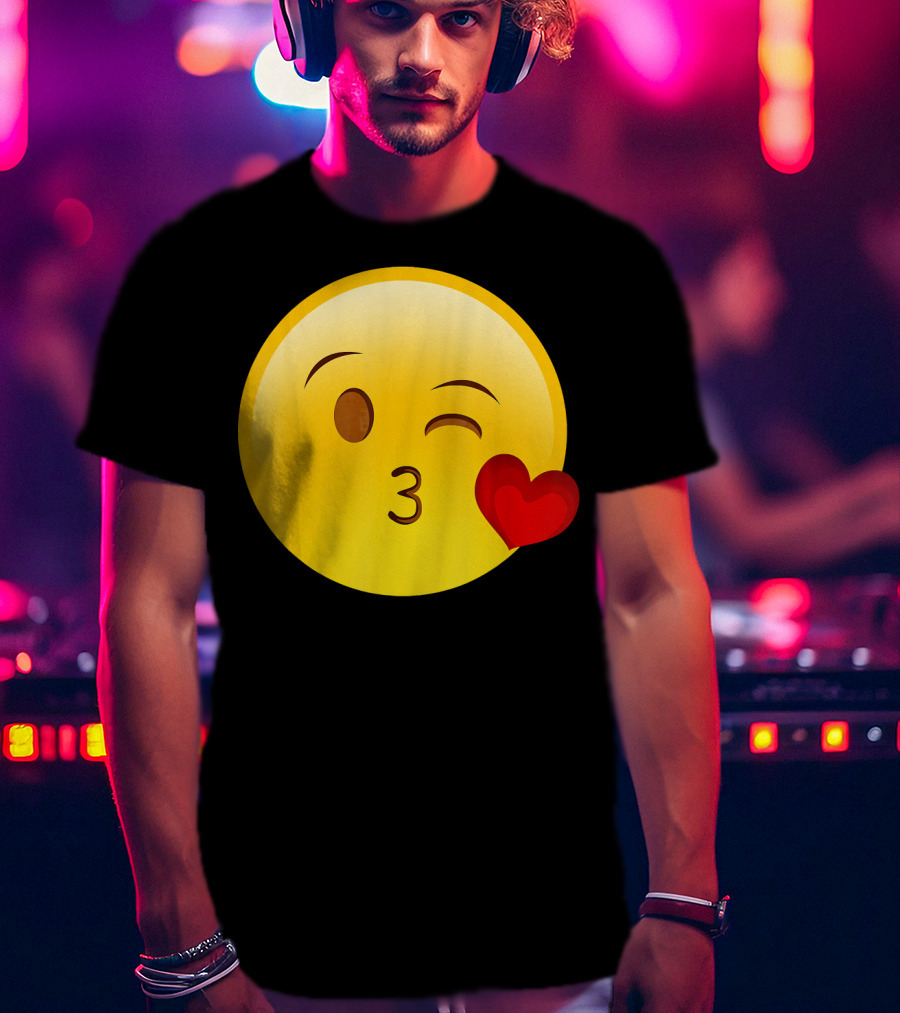 Emoji Throwing A Kiss Puckered Lips Blow Winking Face With Heart T-Shirt