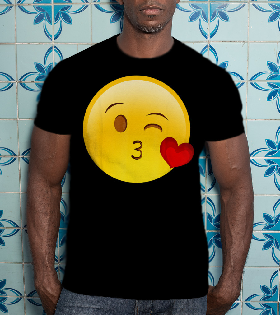 Emoji Throwing A Kiss Puckered Lips Blow Winking Face With Heart T-Shirt