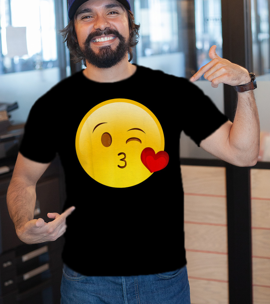 Emoji Throwing A Kiss Puckered Lips Blow Winking Face With Heart T-Shirt