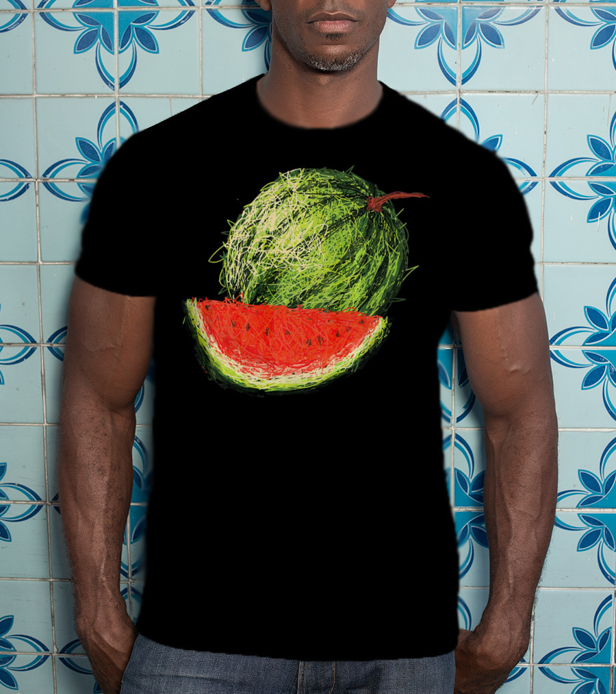 Huge Watermelon Fruit Sketch T-Shirt