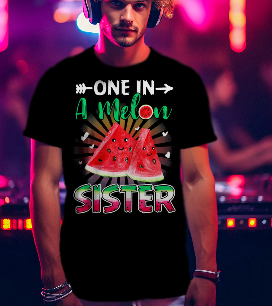 One In A Melon Sister Funny Watermelon With Smiling Slices And Hearts T-Shirt