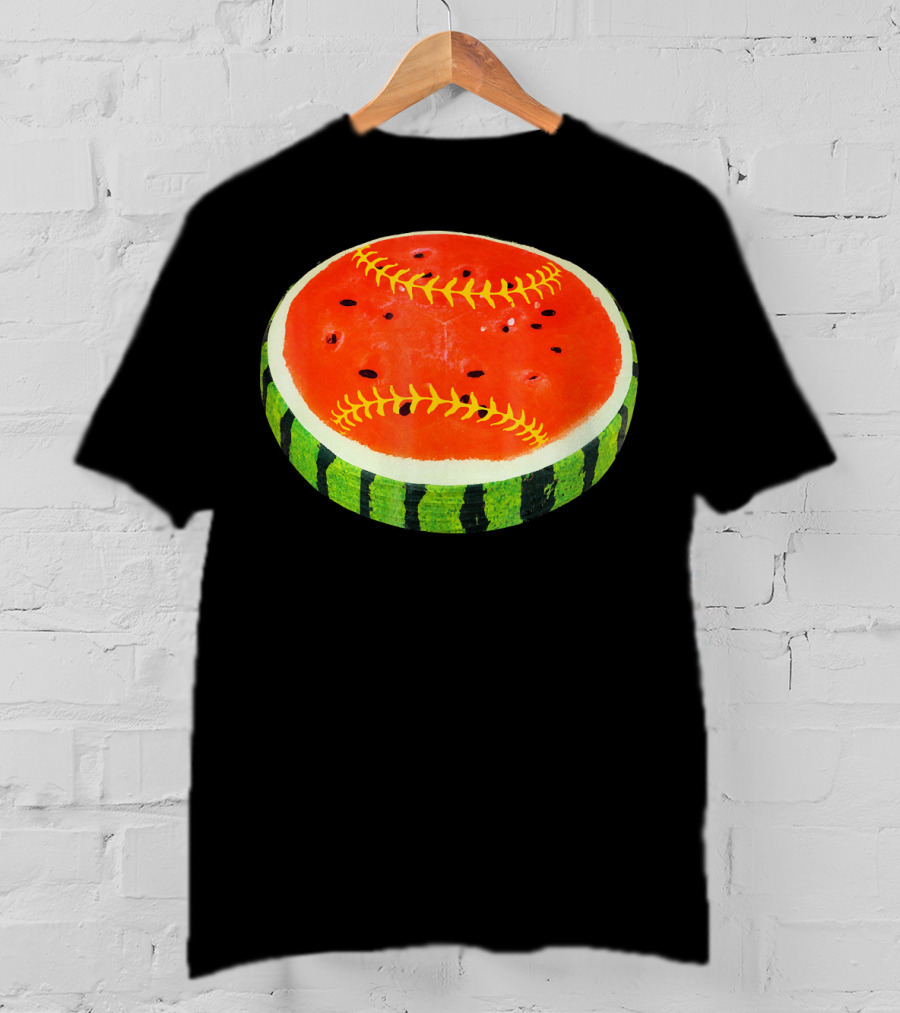 Watermelon Softball Fruit Stitch Play T-Shirt