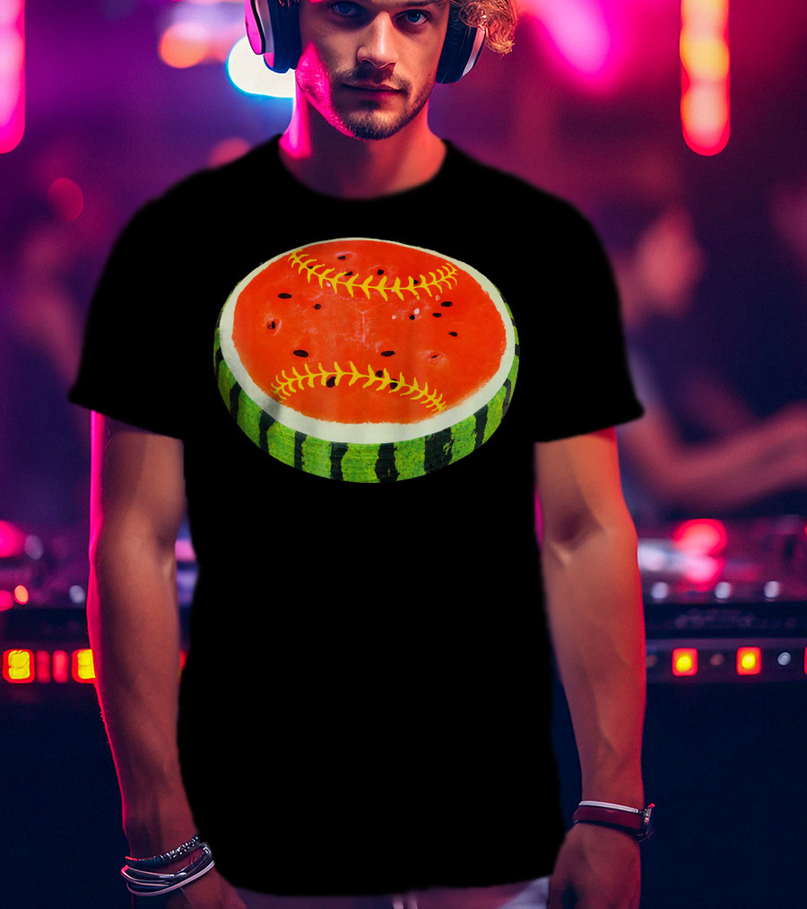 Watermelon Softball Fruit Stitch Play T-Shirt