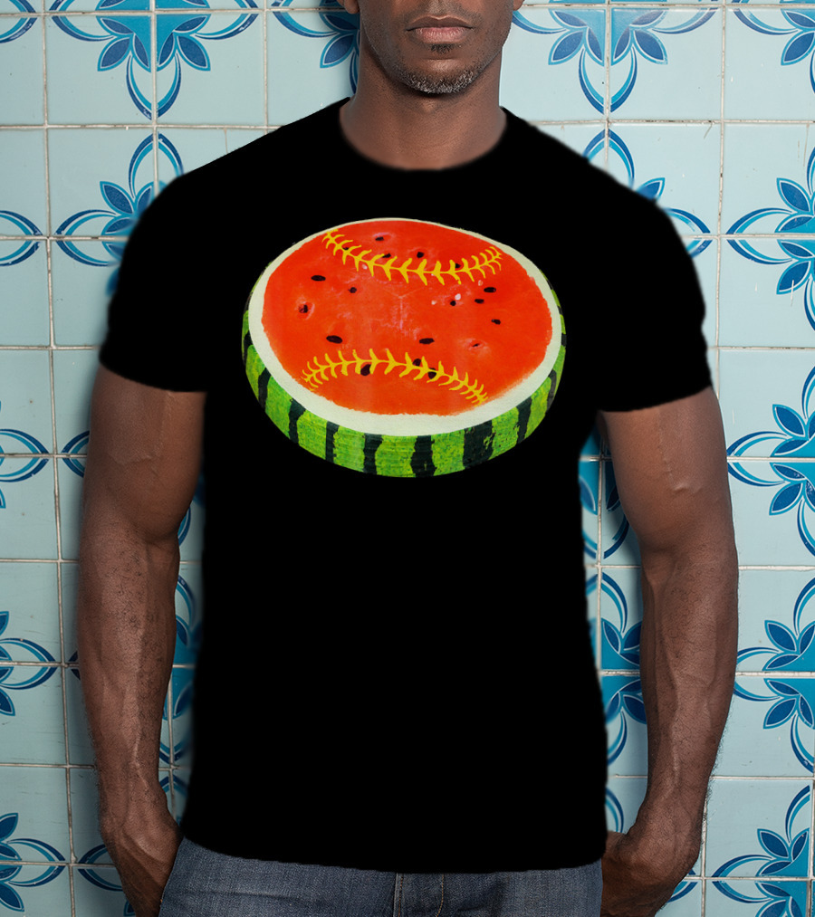Watermelon Softball Fruit Stitch Play T-Shirt