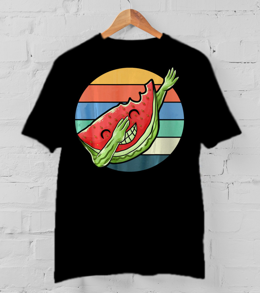 Retro Vintage Dabbing Watermelon Aloha Stripes T-Shirt