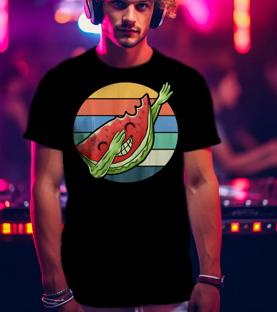 Retro Vintage Dabbing Watermelon Aloha Stripes T-Shirt