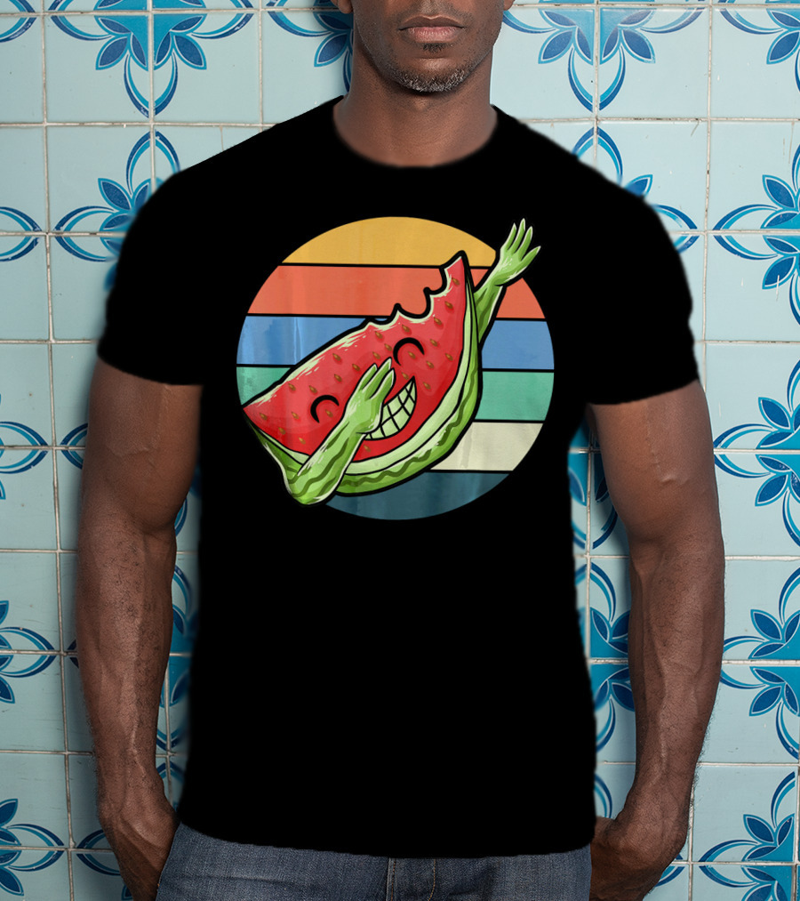 Retro Vintage Dabbing Watermelon Aloha Stripes T-Shirt