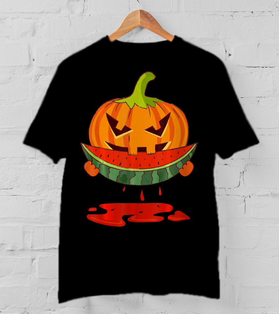 Creepy Pumpkin Devours Juicy Watermelon In Spooky T-Shirt