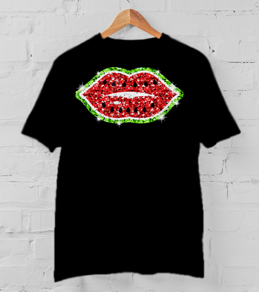 Watermelon Glitter Lips For Women And Girls T-Shirt