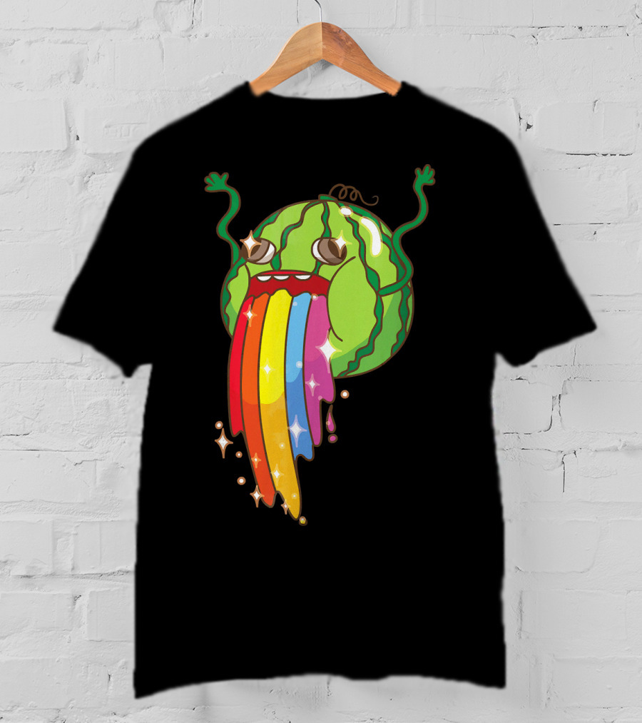 Comic Watermelon Vomits Sparkling Rainbow Streams T-Shirt