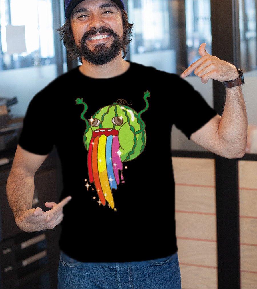 Comic Watermelon Vomits Sparkling Rainbow Streams T-Shirt