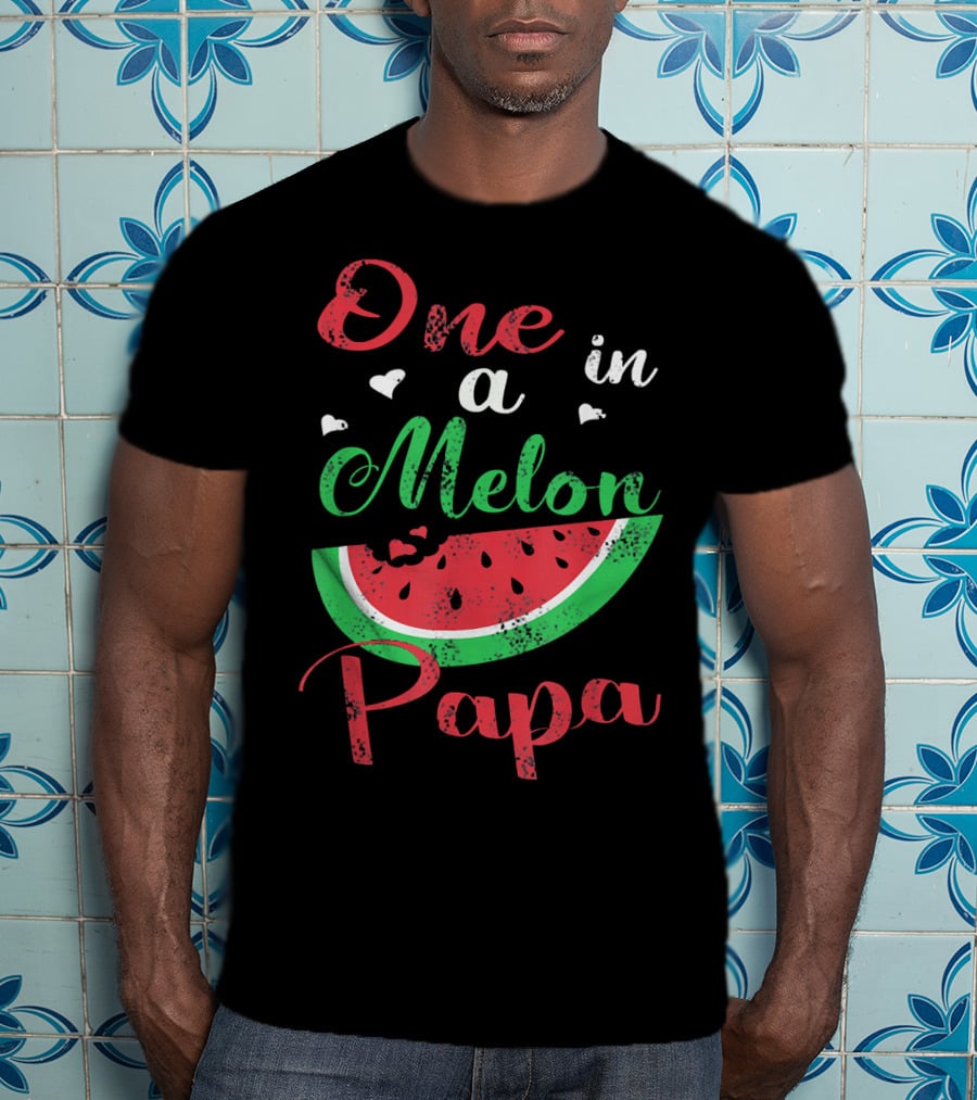 One In A Melon Papa Mens Watermelon Heart Graphics T-Shirt