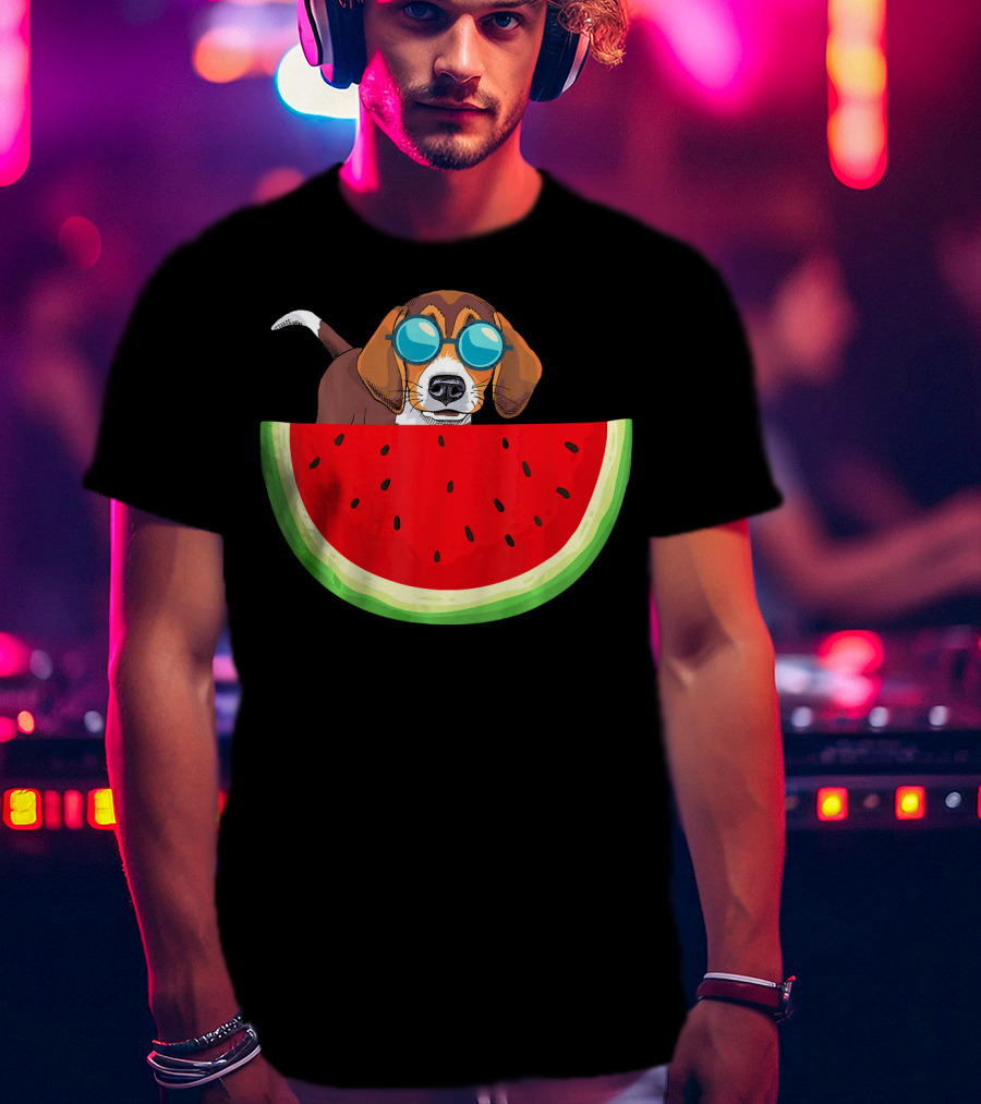 Beagle With Sunglasses And Watermelon Slice T-Shirt