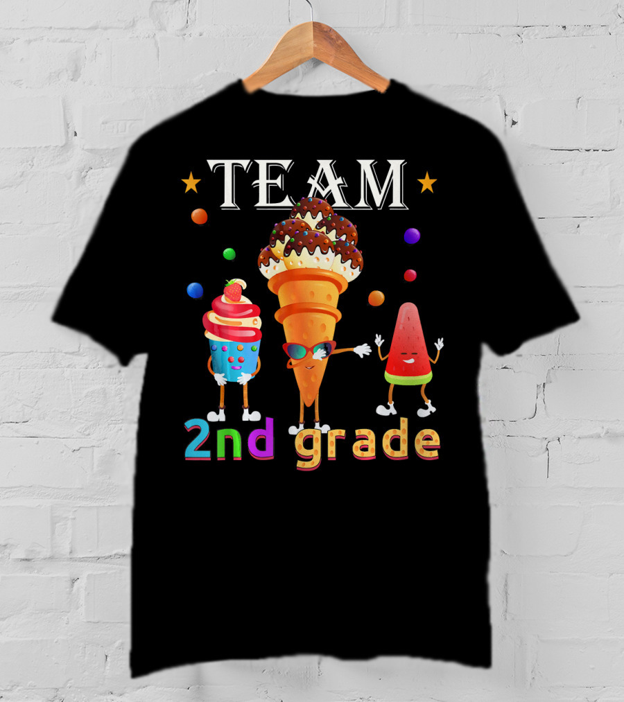 Team 2nd Grade Ice Cream Cone And Watermelon Characters T-Shirt