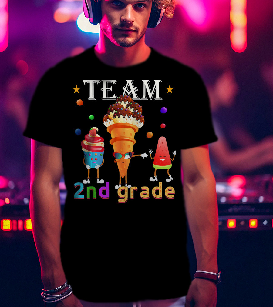 Team 2nd Grade Ice Cream Cone And Watermelon Characters T-Shirt