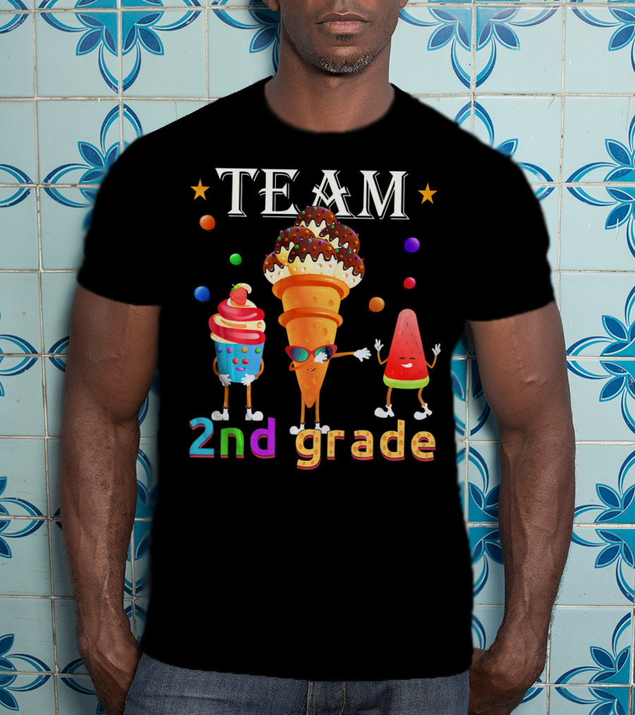 Team 2nd Grade Ice Cream Cone And Watermelon Characters T-Shirt