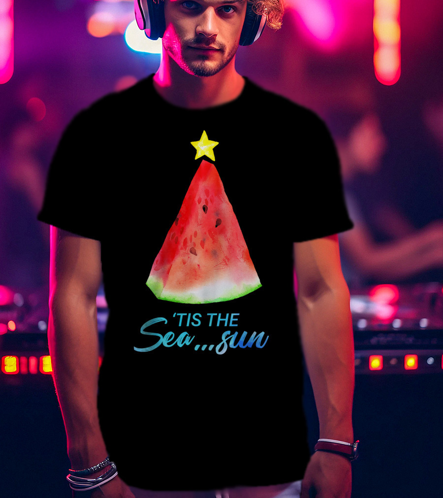 'Tis The Sea Sun Watermelon Christmas Tree T-Shirt